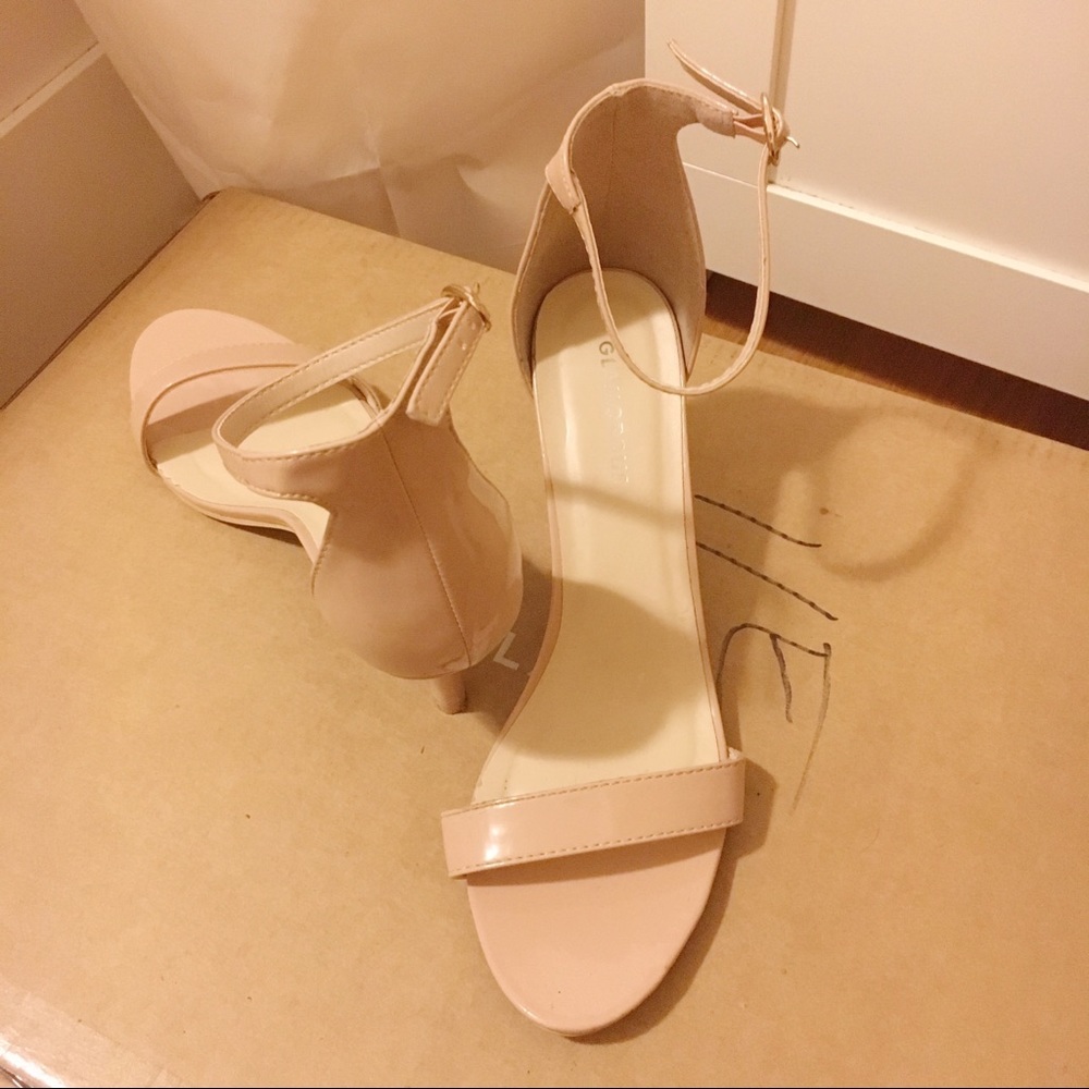 Glamorous Nude Kitten Heeled Sandals